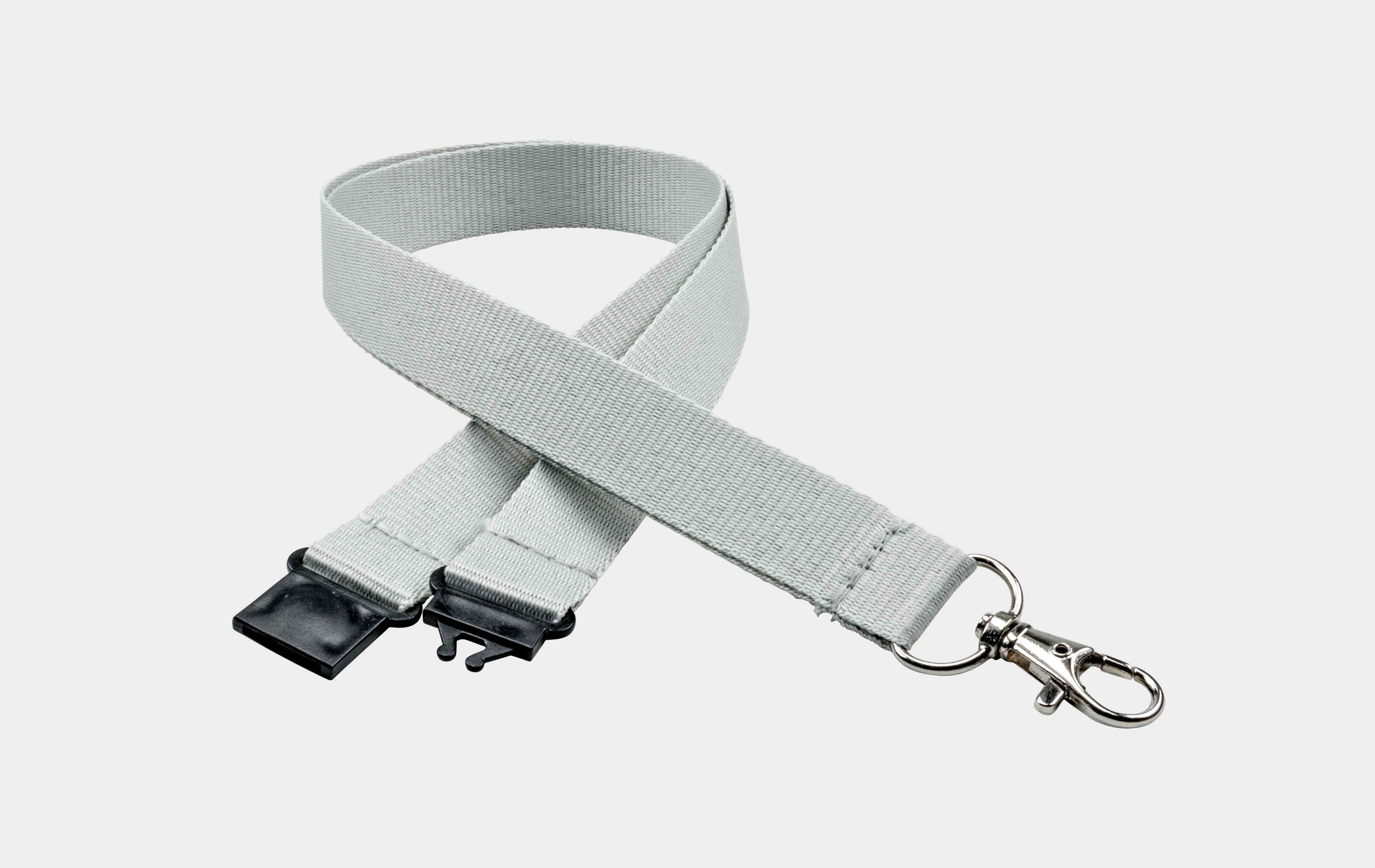 Schlüsselbänder 20 mm, easy going Haken, Sicherheitsverschluss, grau